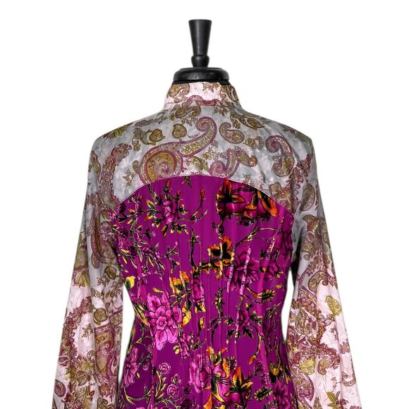 Aratta Silent Journey Button Up Shirt Paisley Velvet Burnout Mixed Print Boho M - Picture 8 of 10